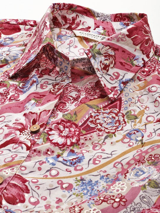Floral Printed Pure Cotton Tunic With Trousers