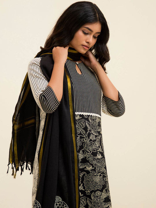 Jaipur Kurti Printed Buddha Embroidered Kurta Set
