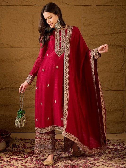 AHIKA Ethnic Motifs Embroidered Straight Kurta