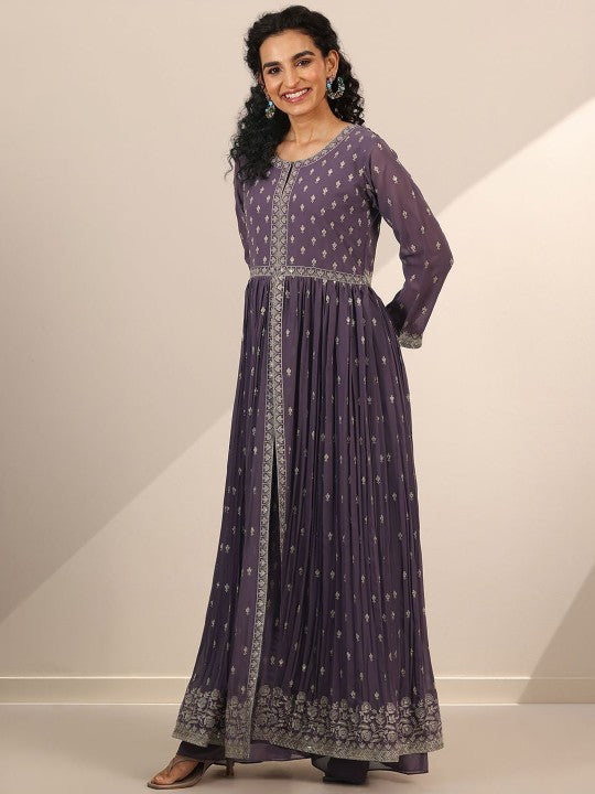 Floral Woven Design Sequinned Georgette Anarkali Kurta