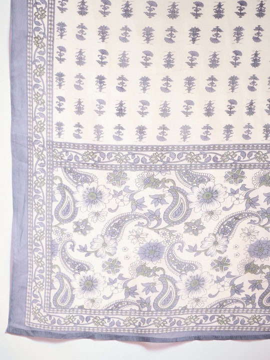 Indo Era Floral Printed Notch Neck Cotton Straight Kurta With Trousers & Dupatta