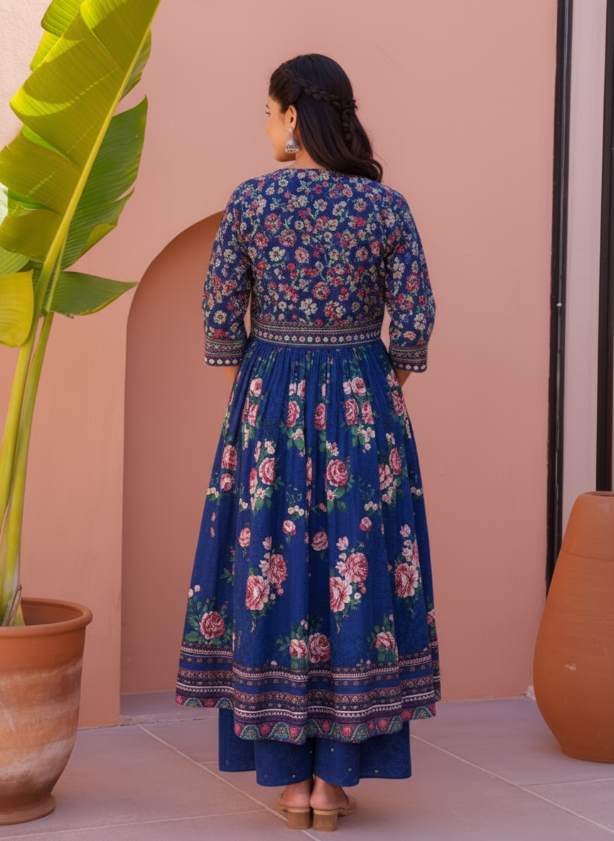Embroidered Roman silk Flared Kurta