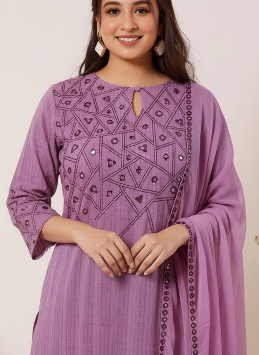 Embroidered Roman silk Flared Kurta