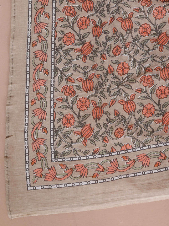 Floral Printed Pure Cotton Straight Kurta & Palazzos With Dupatta