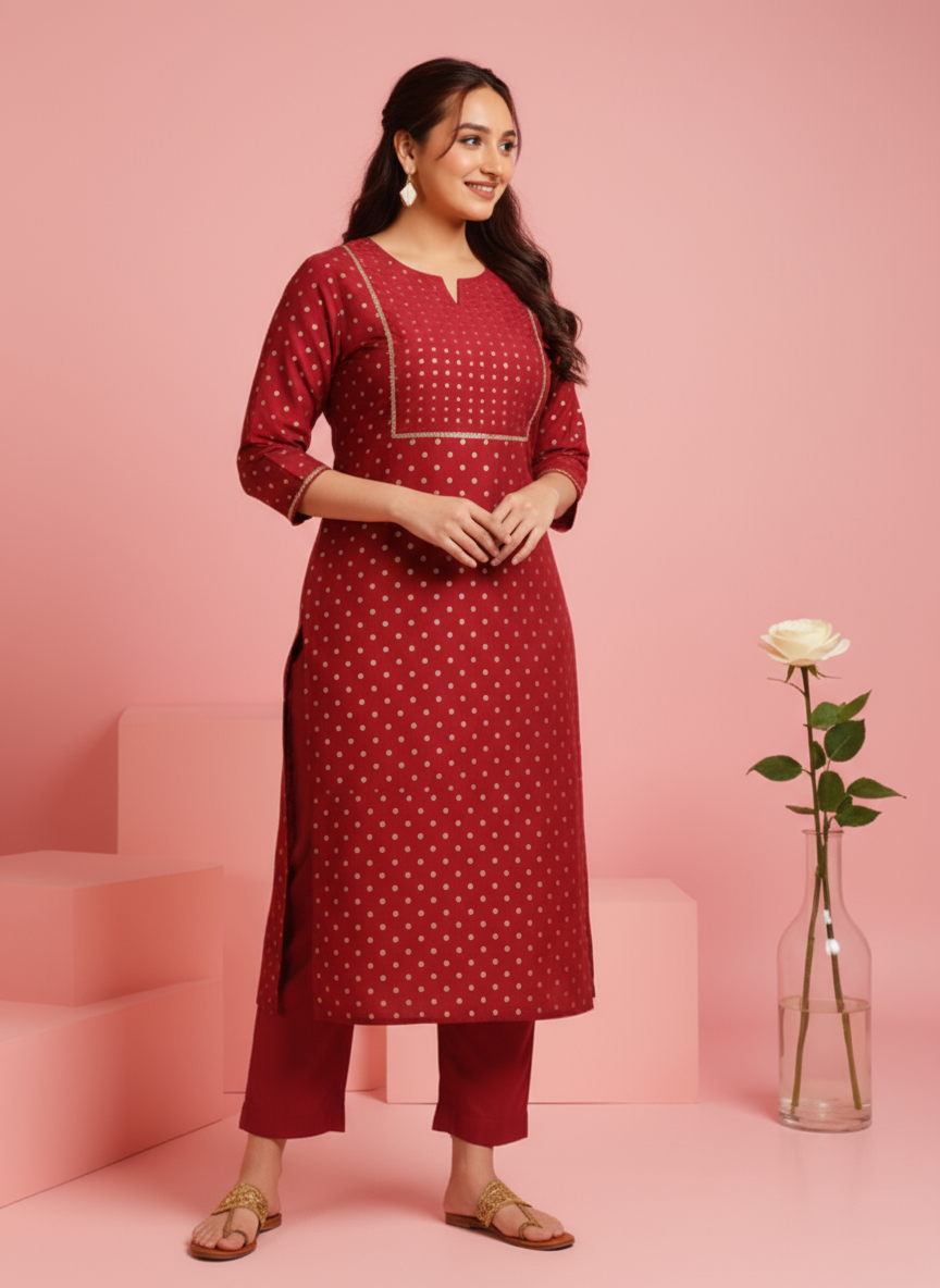 Embroidered Cotton SIlk A-line Kurta