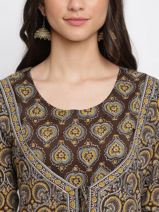 INDIAN KNOTS Floral Printed Pure Cotton Maxi Ethnic Dress