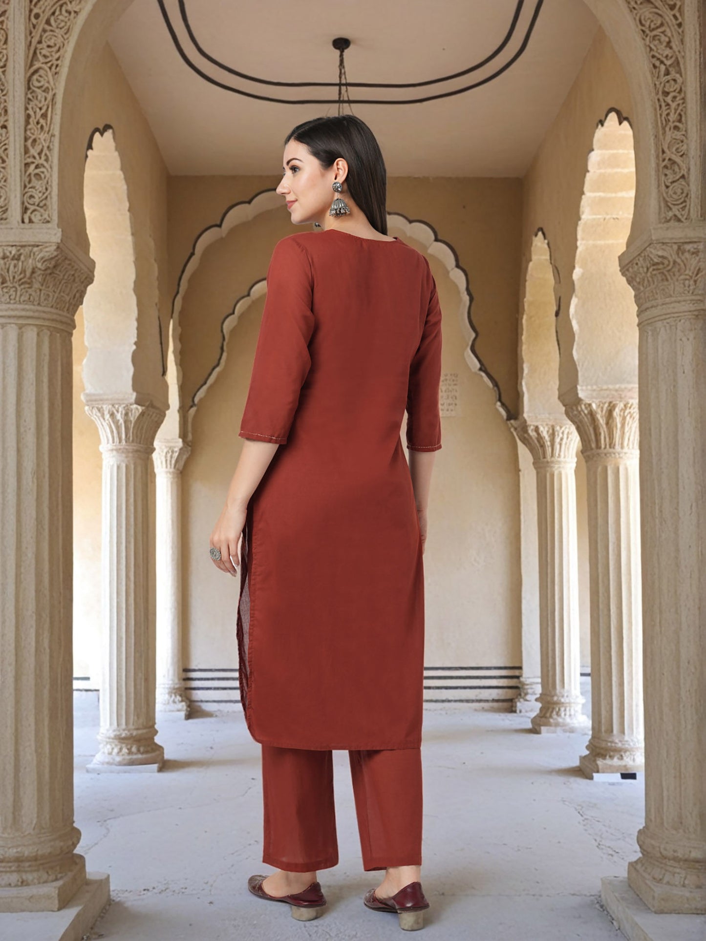 Solid Figurative Thread Embroidered Straight Fit Co-Ord (Set of 2)