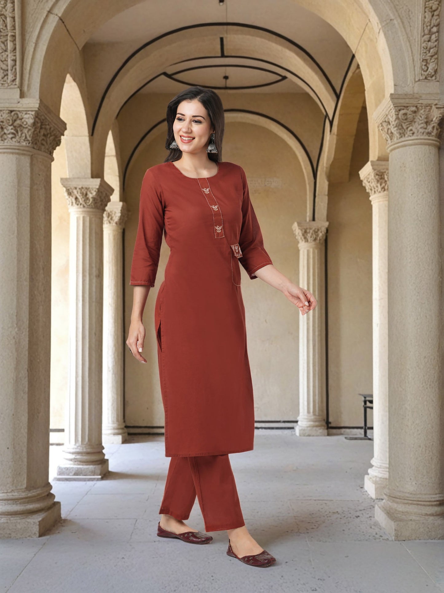 Solid Figurative Thread Embroidered Straight Fit Co-Ord (Set of 2)