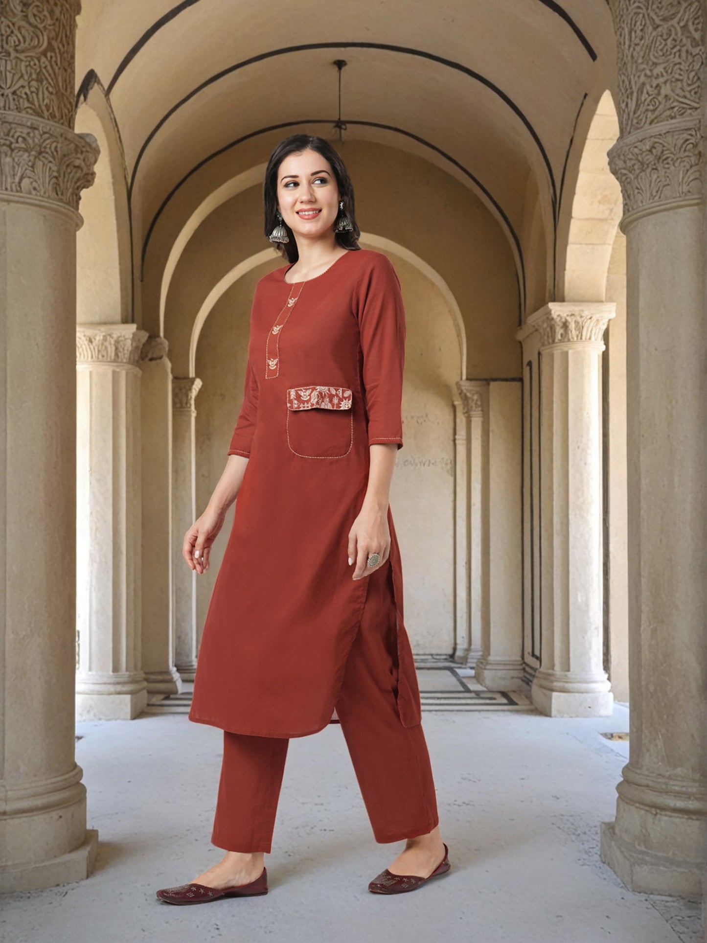 Solid Figurative Thread Embroidered Straight Fit Co-Ord (Set of 2)