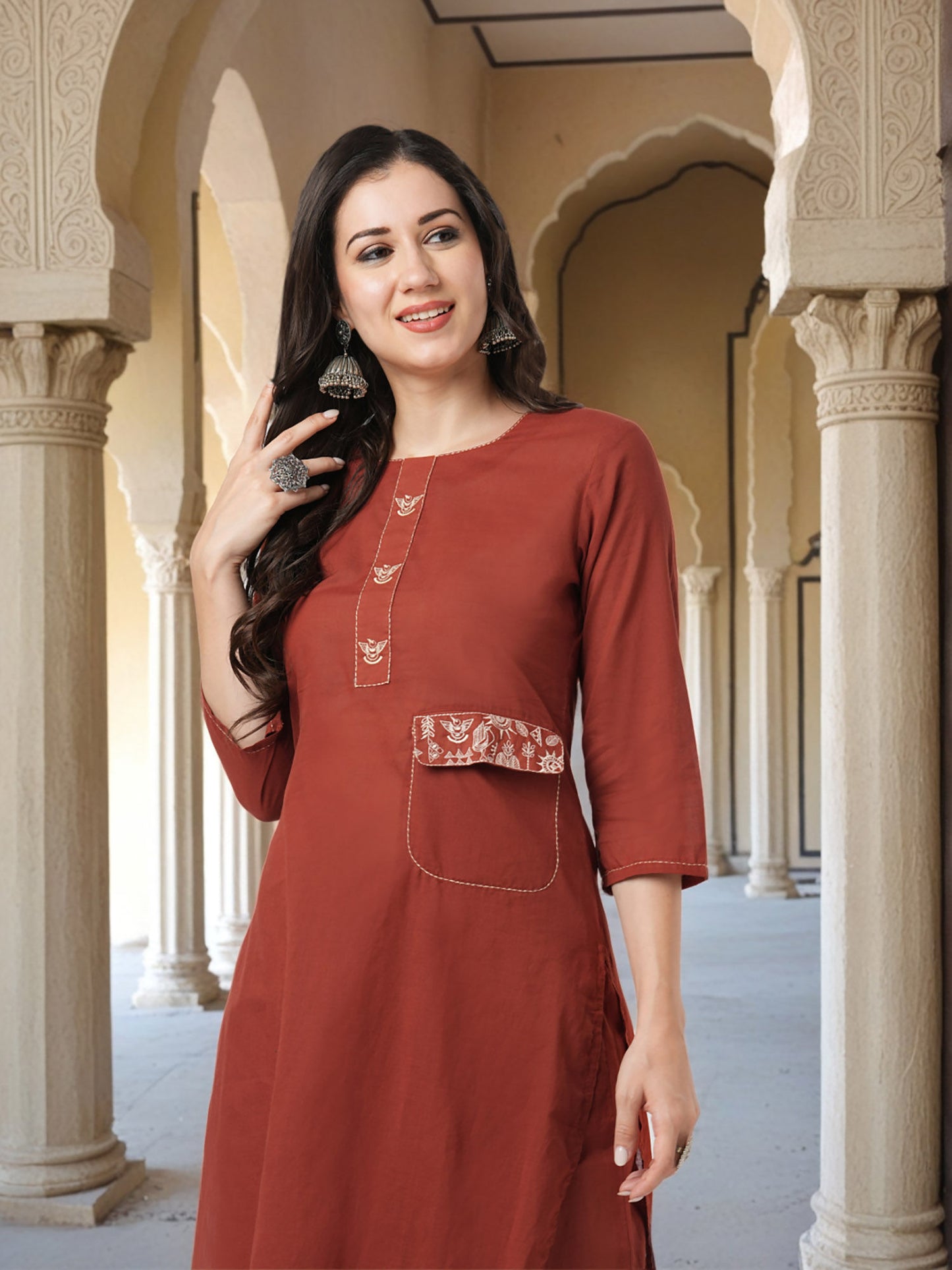 Solid Figurative Thread Embroidered Straight Fit Co-Ord (Set of 2)