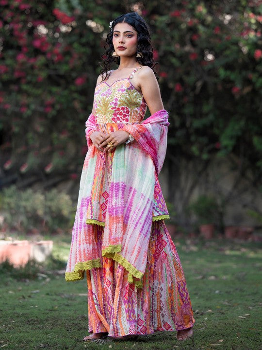 AARAAS Women Ethnic Motifs Embroidered Regular Pure Cotton Kurta with Sharara &  Dupatta