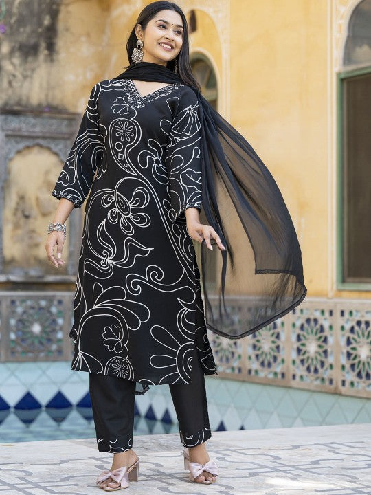 INDYES Women Ethnic Motifs Printed Kurta with Trousers & Dupatta