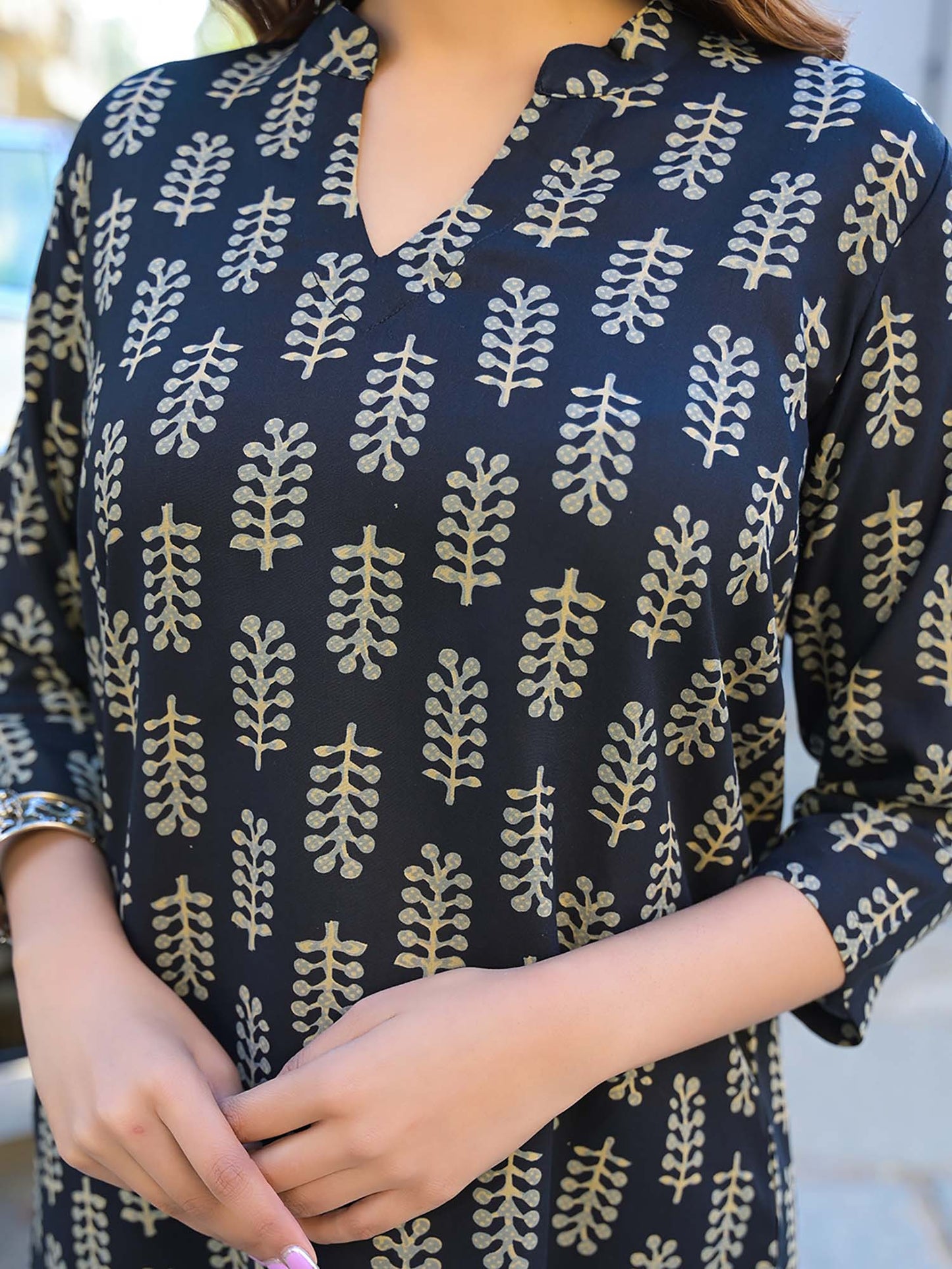 Black Ethnic Printed Cotton Fabric Co-Ord (Set of 2)