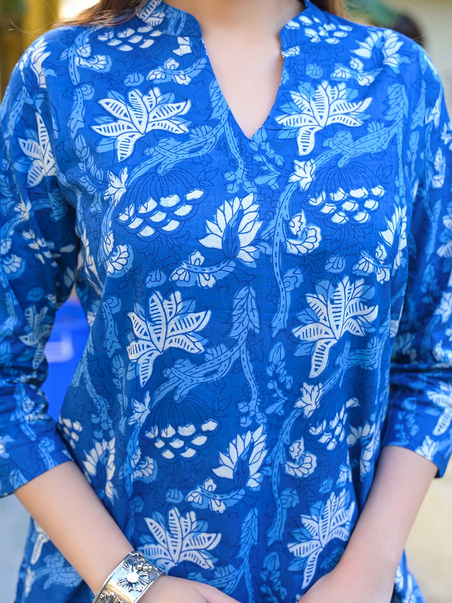 Blue Floral Print Cotton Fabric Co-Ord (Set of 2)