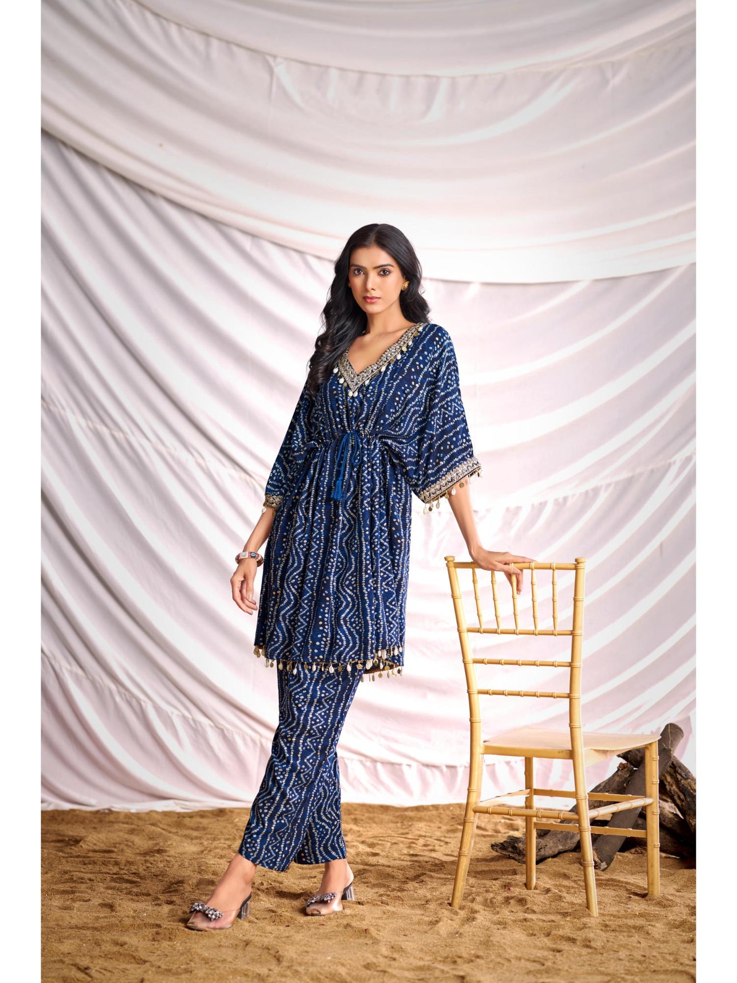 Women Navy Blue Bandhani Printed Co-Ord (Set of 2)