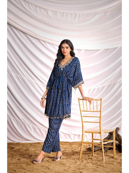 Women Navy Blue Bandhani Printed Co-Ord (Set of 2)