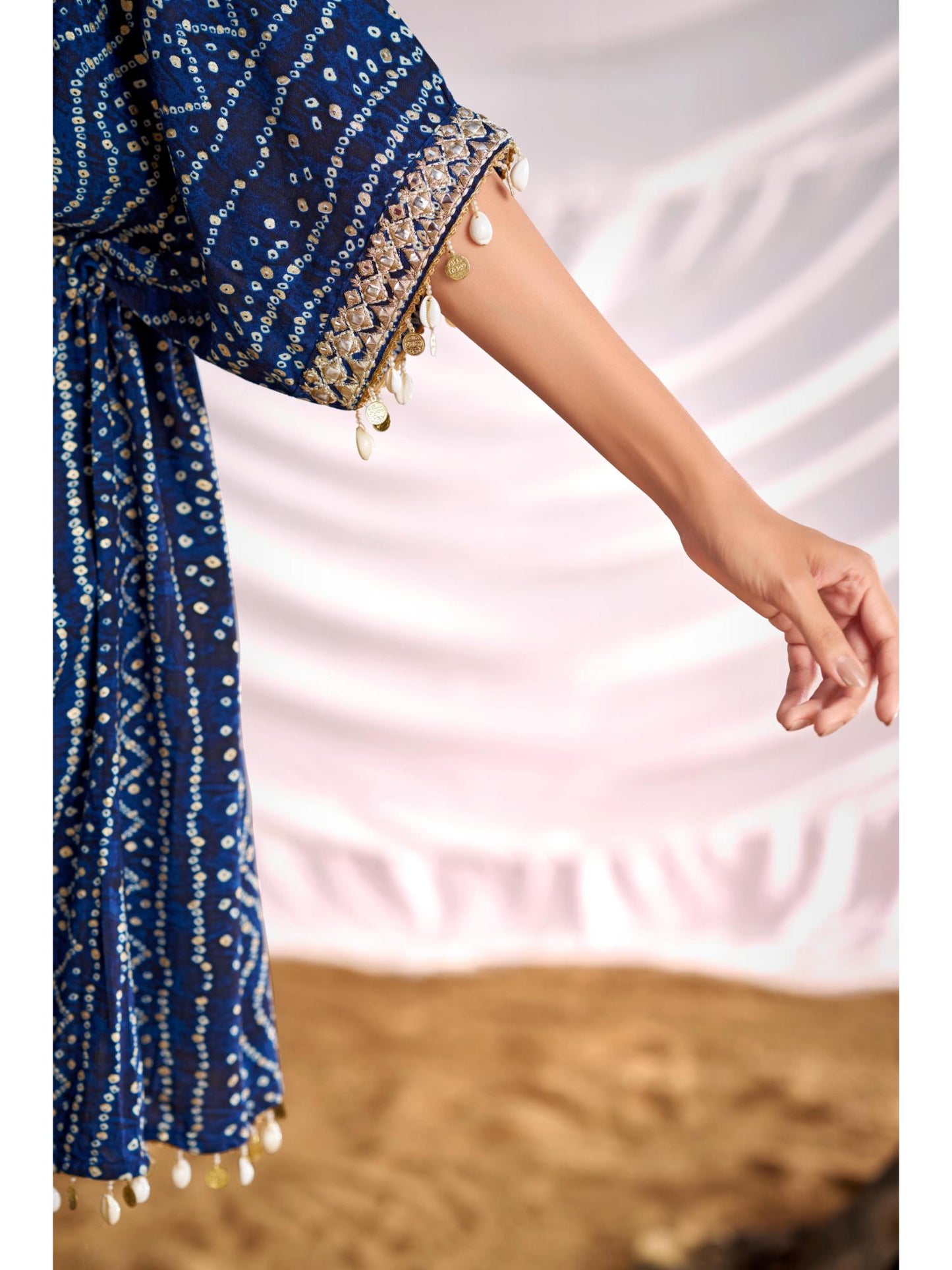 Women Navy Blue Bandhani Printed Co-Ord (Set of 2)