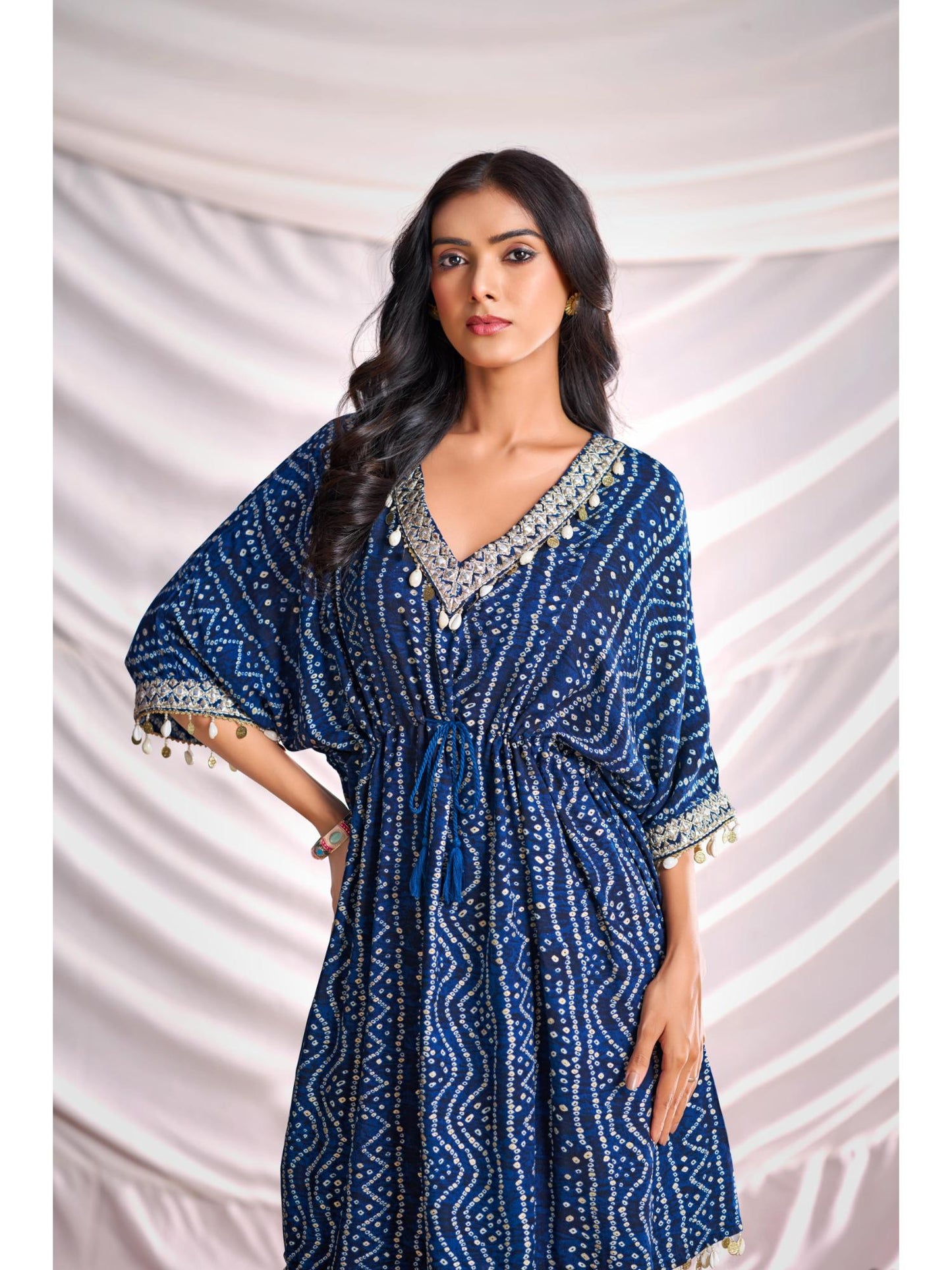 Women Navy Blue Bandhani Printed Co-Ord (Set of 2)