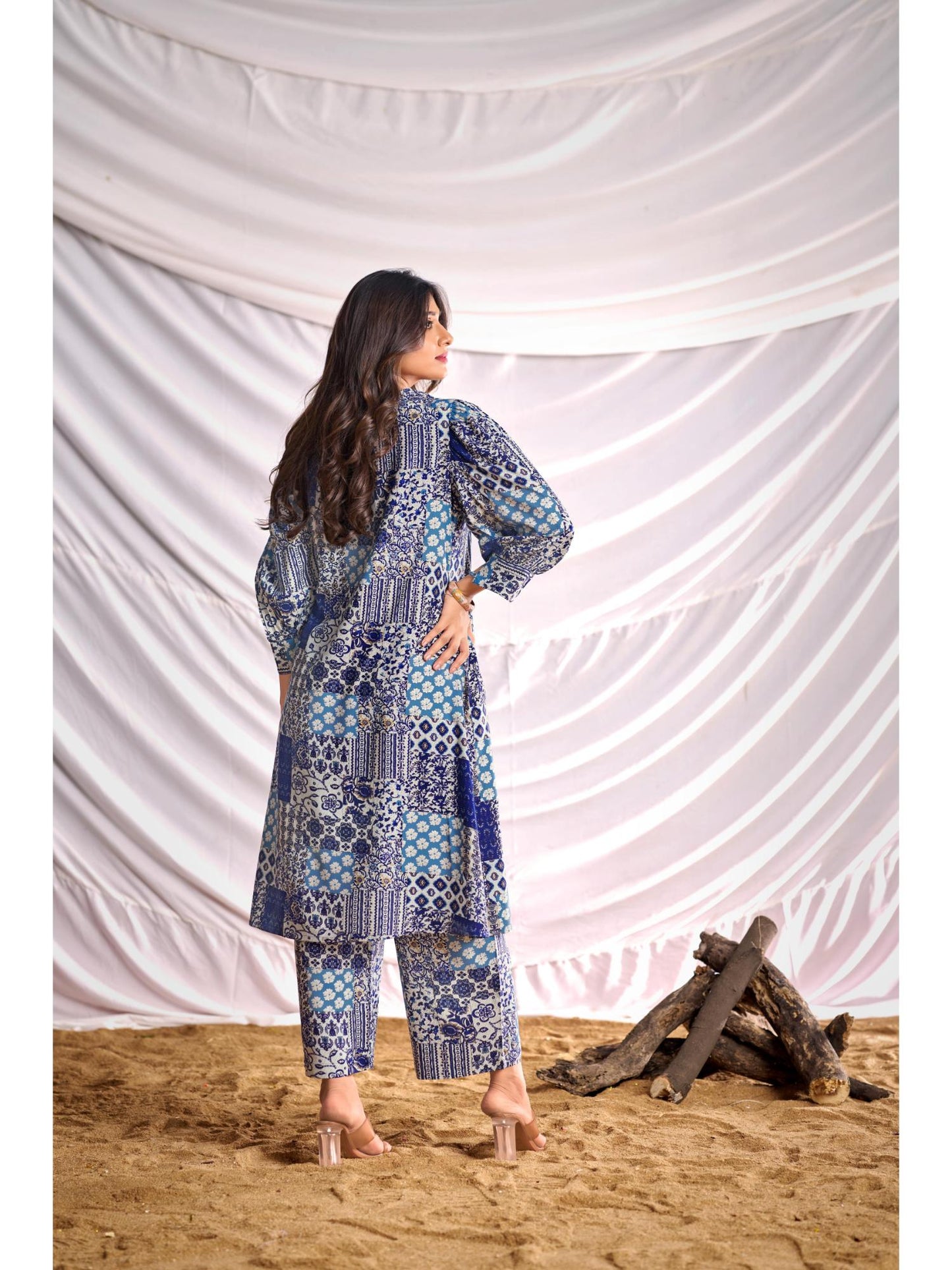 Women Blue Mixed Pattern Digital Printed Co-Ord (Set of 2)