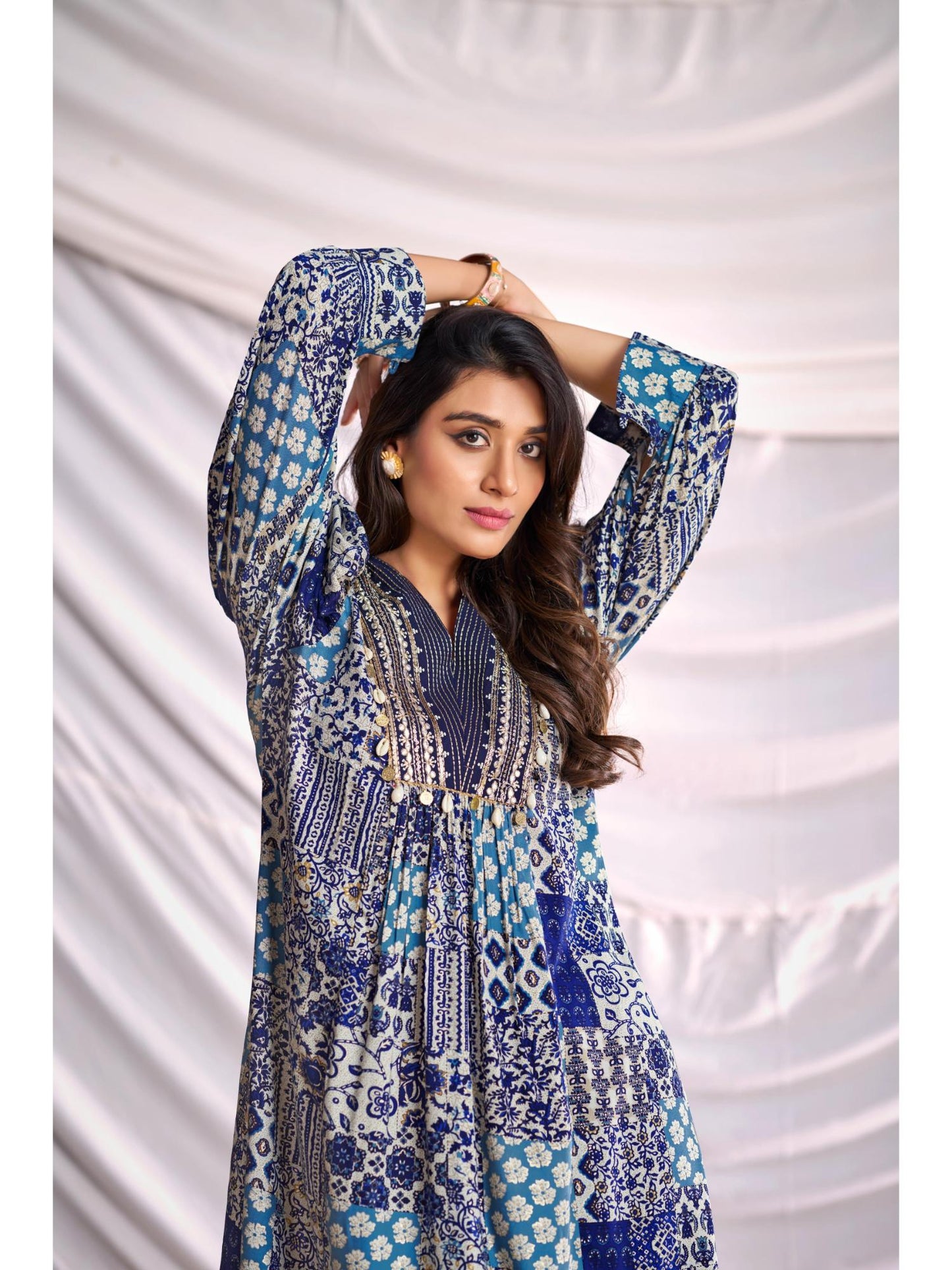 Women Blue Mixed Pattern Digital Printed Co-Ord (Set of 2)