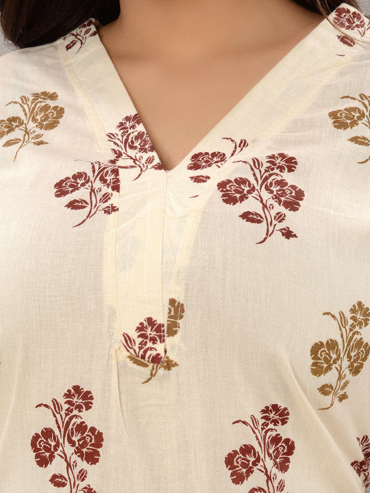 TROMBOO Floral Printed V-Neck Gotta Patti Straight Kurta With Trousers & Dupatta