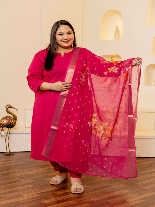 Neck Kurta With Trousers & Dupatta