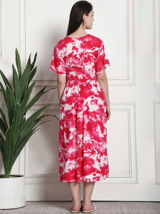 Printed Maternity A-Line Midi Dress