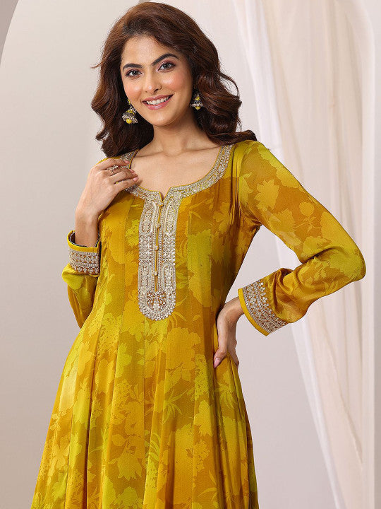 Printed Anarkali Kurta With Trousers & Dupatta