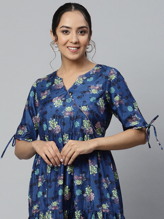 AURELIA Women Blue  Floral Satin Maxi Dress