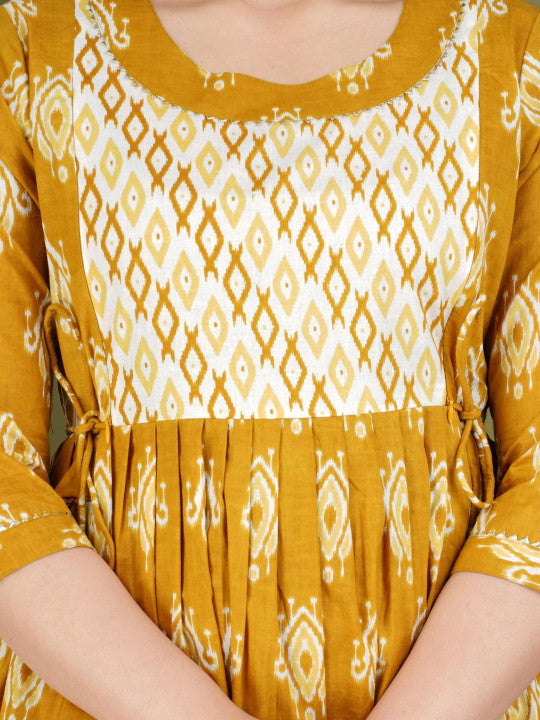 BHAGLI Ethnic Motifs Printed Mandarin Collar A-Line Maternity Ethnic Dresses