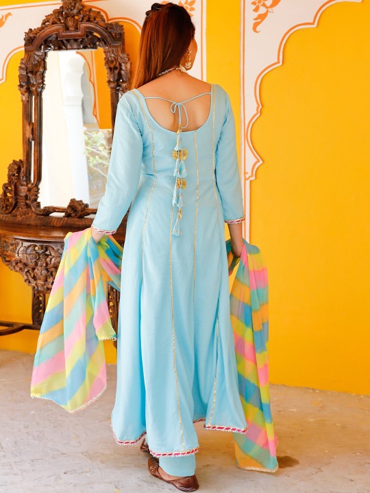 Thread & Button Women Striped Pure Cotton Kurta with Trouser & With Dupatta