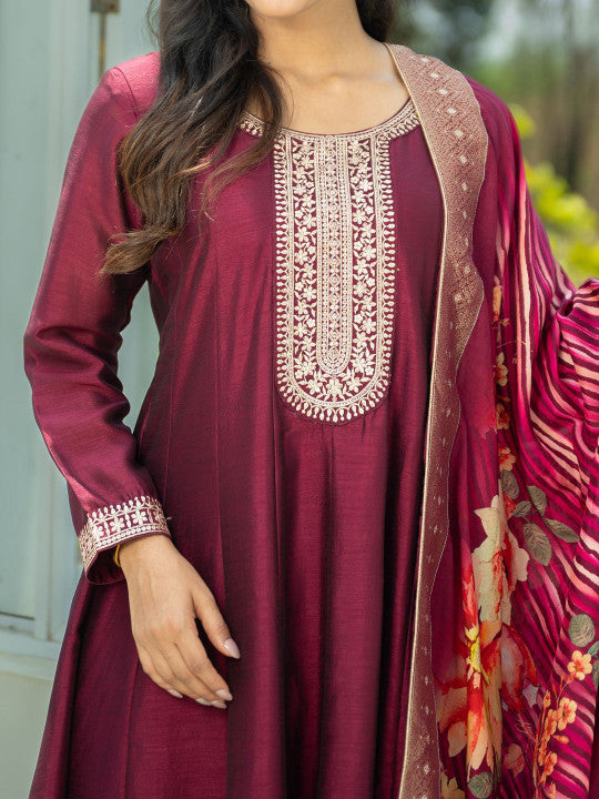 Indo Era Ethnic Motifs Embroidered Sequinned Kurta With Trousers & Dupatta
