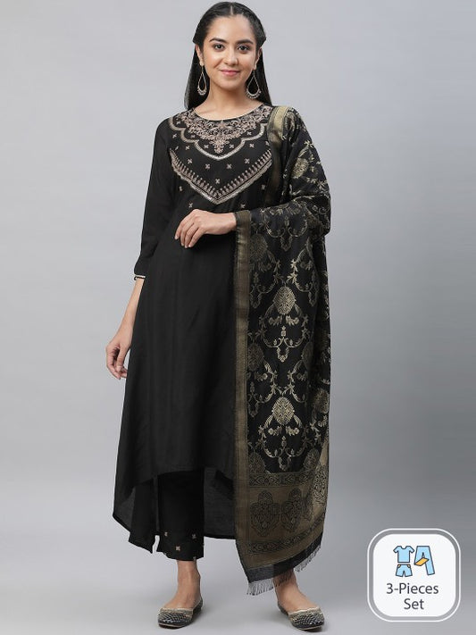AURELIA Ethnic Motifs Embroidered  Regular Kurta With Trousers & Dupatta
