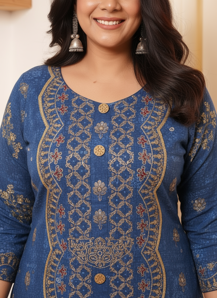 Viscose Butti Flared Blue Kurta