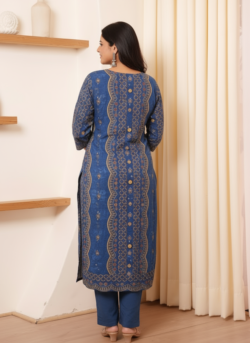 Viscose Butti Flared Blue Kurta