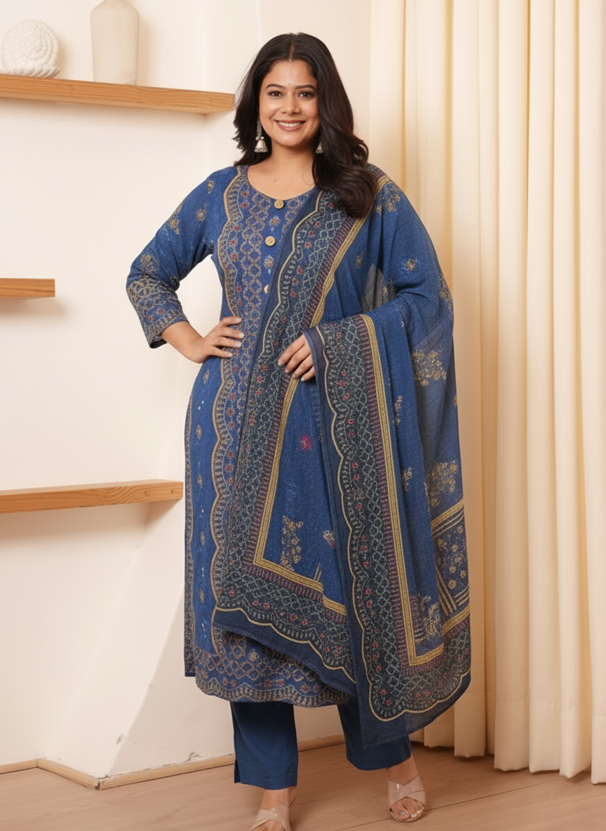 Viscose Butti Flared Blue Kurta