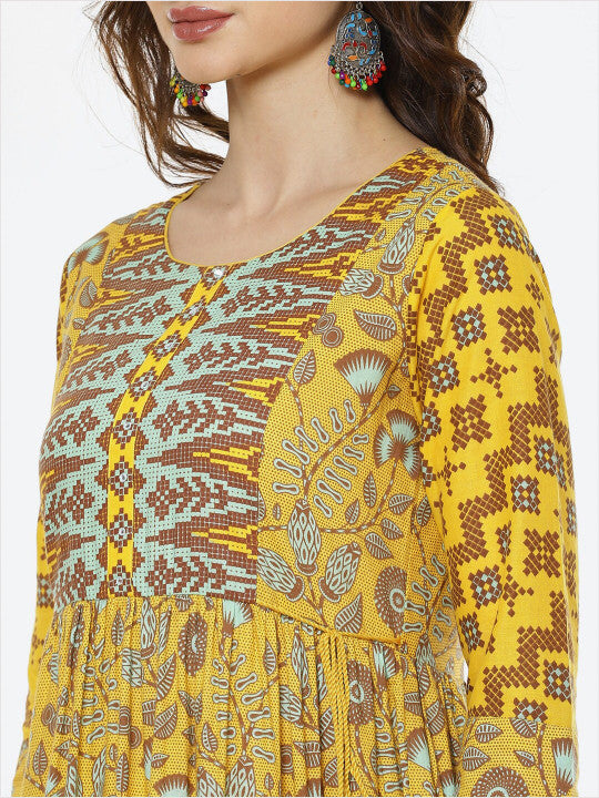 Biba Mustard Yellow Ethnic Motifs Ethnic Maxi Dress