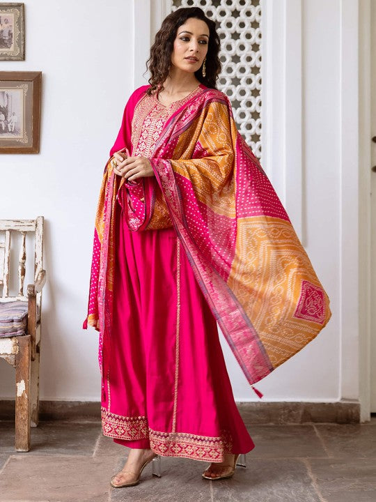 DIVASTRI Women Ethnic Motifs Embroidered Anarkali Kurta with Trousers & Dupatta