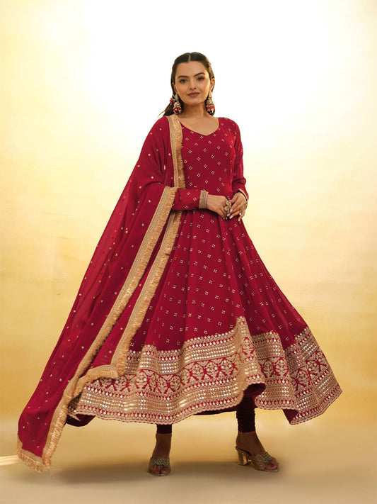 Georgette Embroidered Stitched Anarkali Kurta With Churidar &amp; Dupatta (Set of 3)