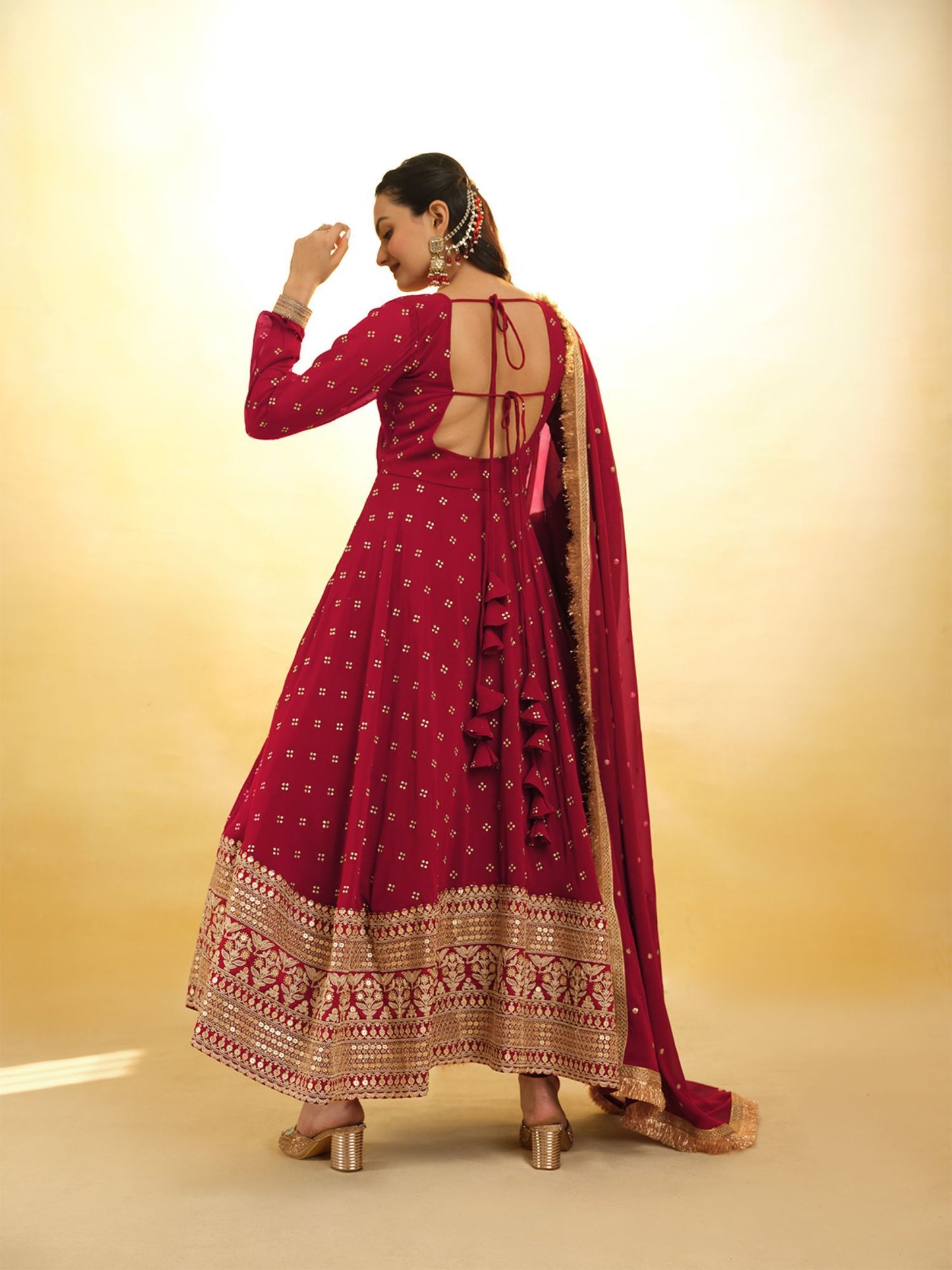 Georgette Embroidered Stitched Anarkali Kurta With Churidar &amp; Dupatta (Set of 3)