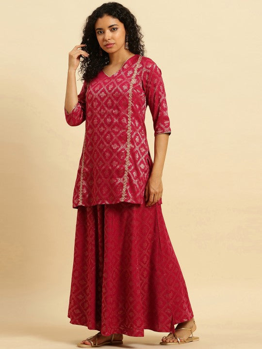 W Festive Striped Print Rayon Kurta