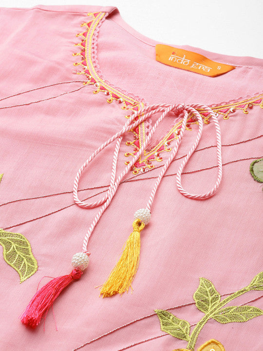 Indo Era Floral Embroidered Sequinned Kurta with Trousers & Dupatta