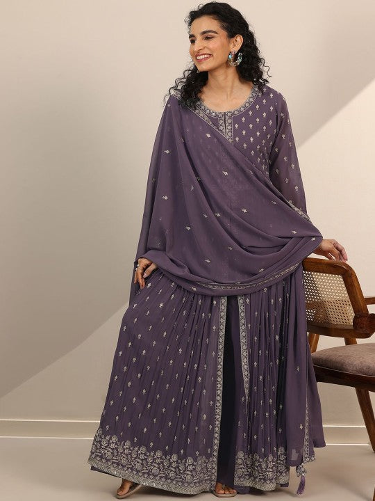 Floral Woven Design Sequinned Georgette Anarkali Kurta