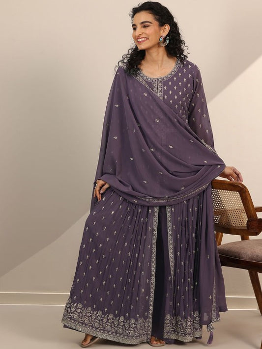 Floral Woven Design Sequinned Georgette Anarkali Kurta