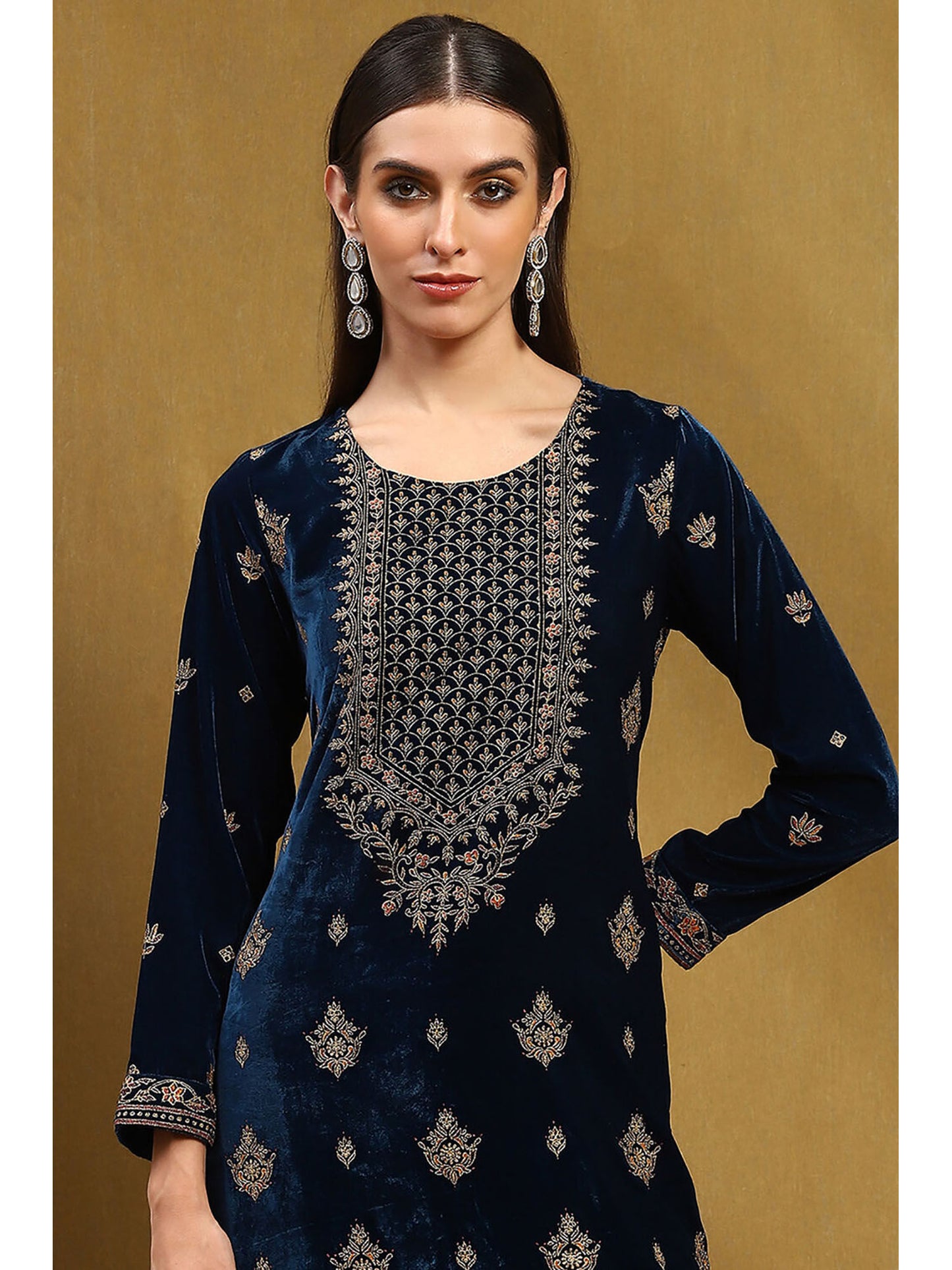 Blue Floral Kurta with Palazzo and Dupatta (Set of 3)