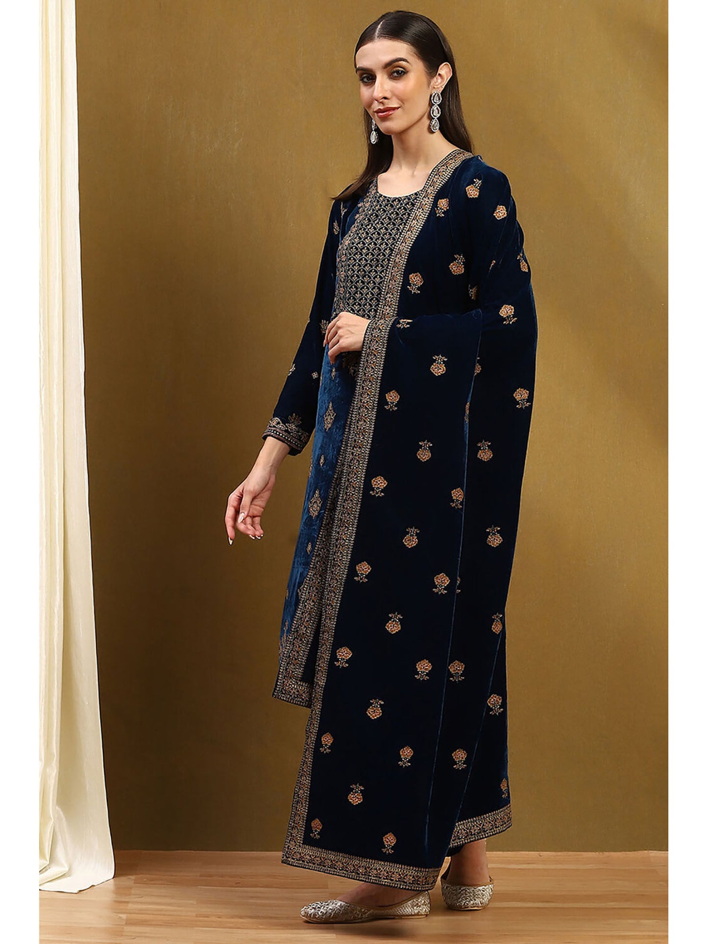 Blue Floral Kurta with Palazzo and Dupatta (Set of 3)