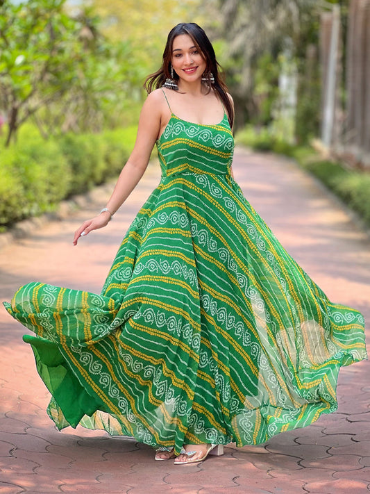 Forest Green Long Printed Dress