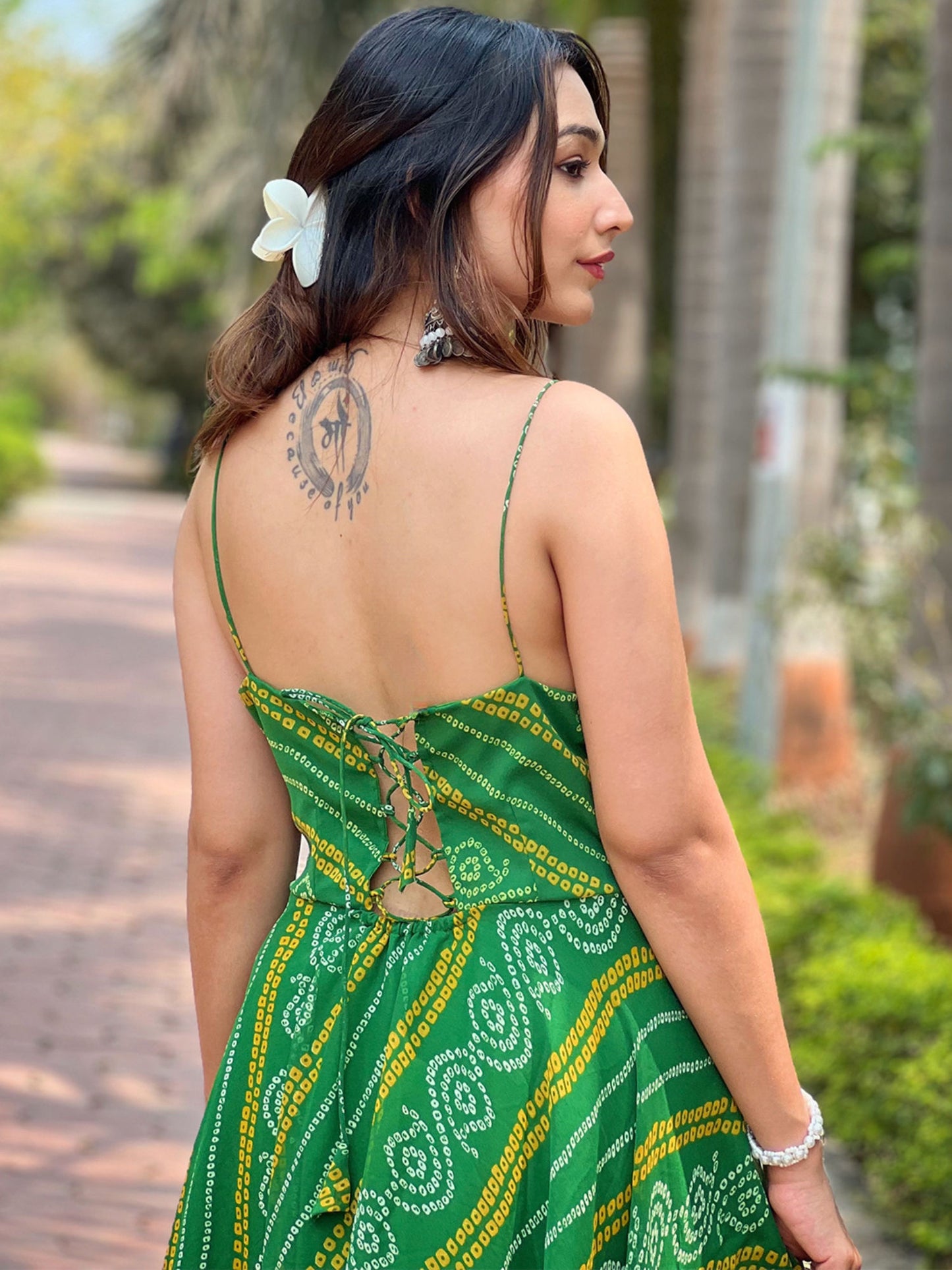 Forest Green Long Printed Dress