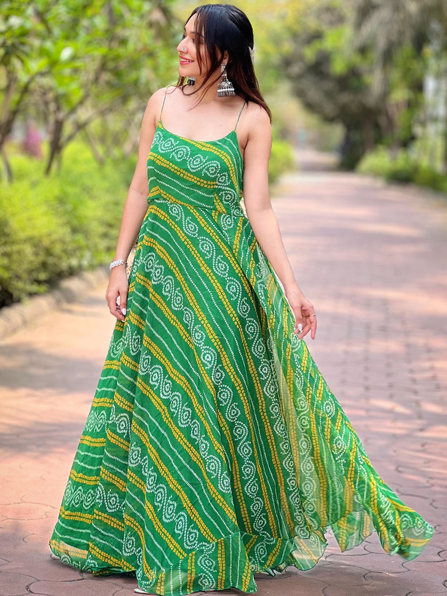 Forest Green Long Printed Dress