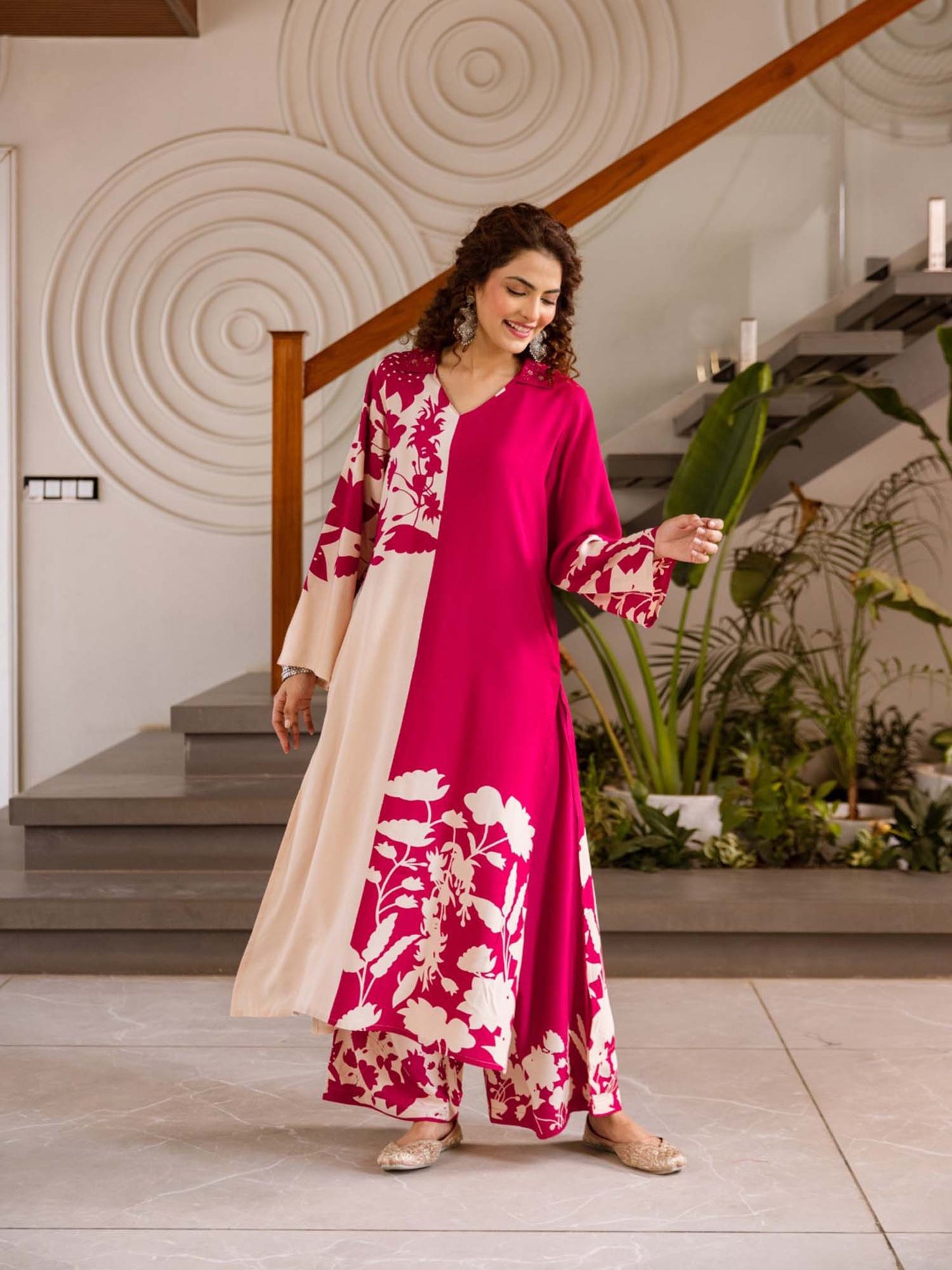 Printed Kurta Palazzo - Pink